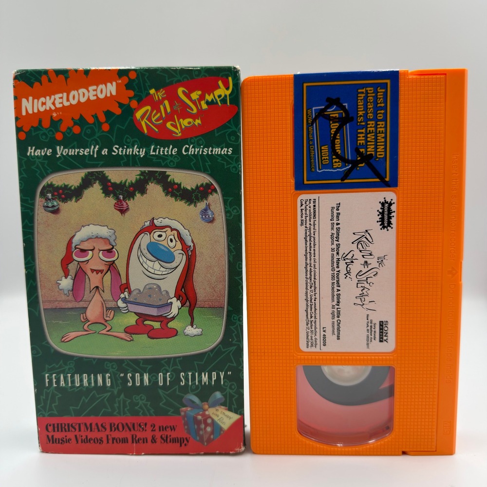 Ren & Stimpy Have Yourself a Stinky Little Christmas VHS Orange Tape Nickelodeon